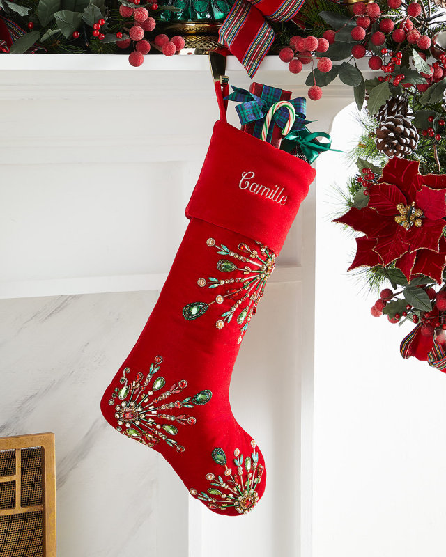 Personalized Classic Christmas Stocking with Jeweled Design
